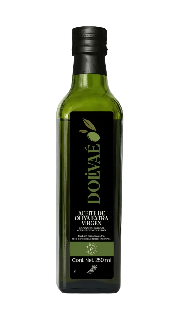 “Aceite de oliva extra virgen Dolivaé botella de 250 ml” “Aceite de oliva español prensado en frío Dolivaé” “Aceite de oliva extra virgen gourmet marca Dolivaé”